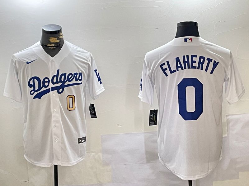 Men Los Angeles Dodgers #0 Flaherty White Game 2024 Nike MLB Jersey style 11205